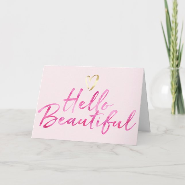 Hello Beautiful with Gold Heart Card (Front)