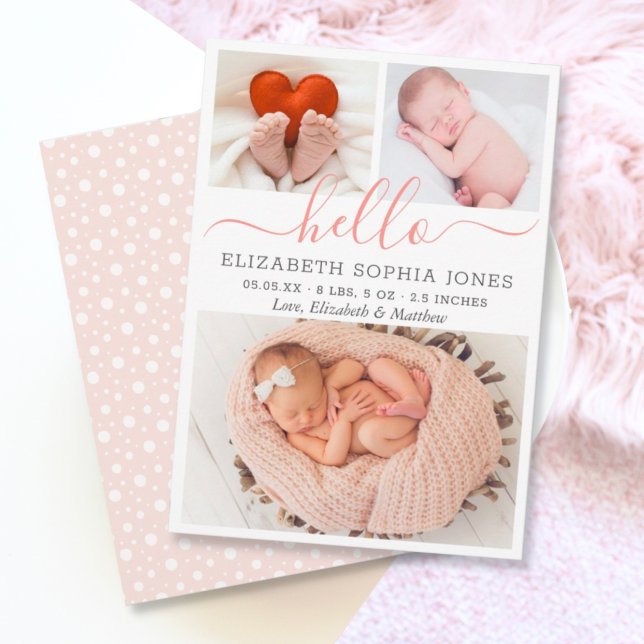 Hello Birth Announcement Cards Photo Collage Card (Creator Uploaded)