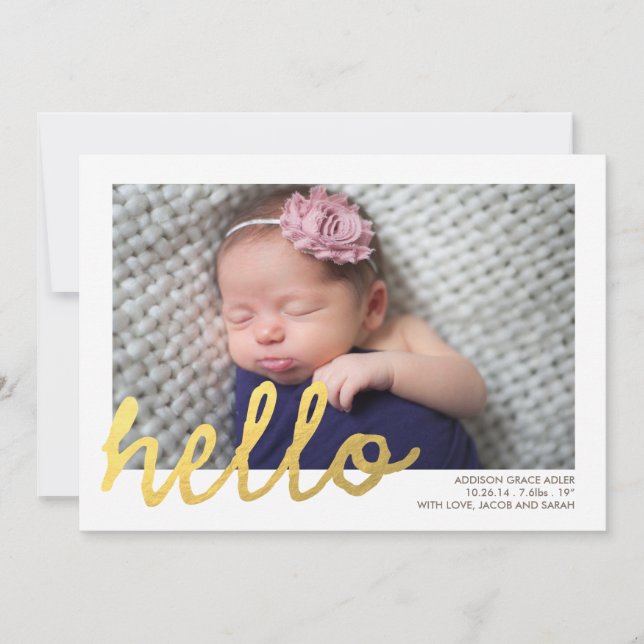 HELLO Birth Announcement // Faux Gold Foil (Front)