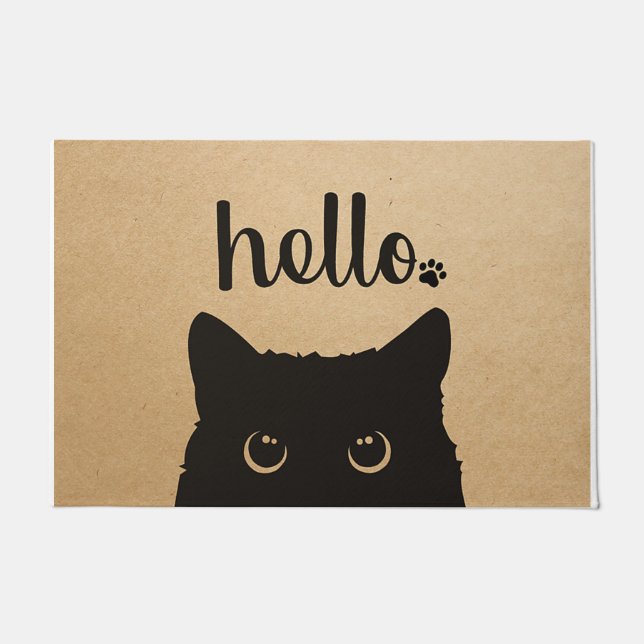 Hello Black Cat Doormat, Cat Owner Doormat (Front)
