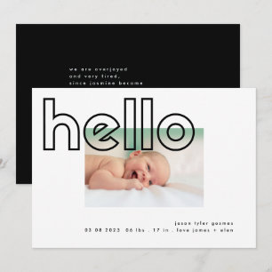 hello black on white modern simple minimalistic bb announcement