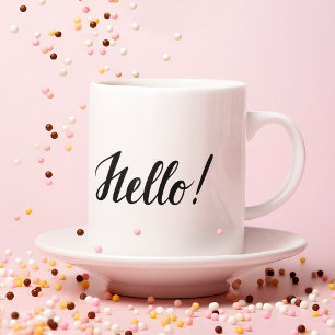 Hello Black Script Minimalist Pink  Mug