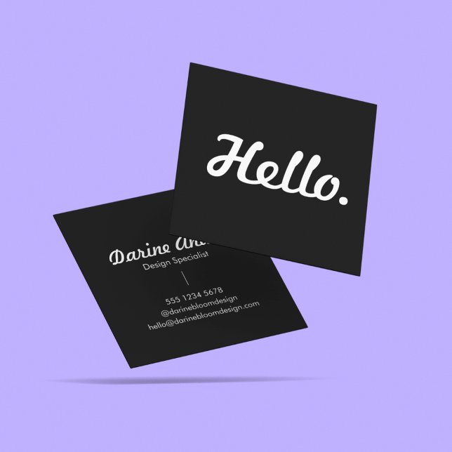  Hello Black & White Casual Typography Script  Square Business Card (Creator Uploaded)