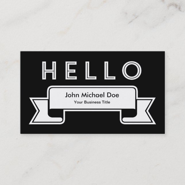 Hello! Black & White Minimalist Modern Business Card (Front)