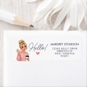 Hello Blonde Lady Heart Return Address Label 