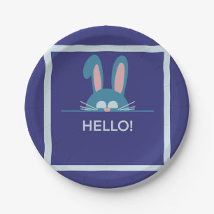 Hello blue Easter Bunny  Paper Plate