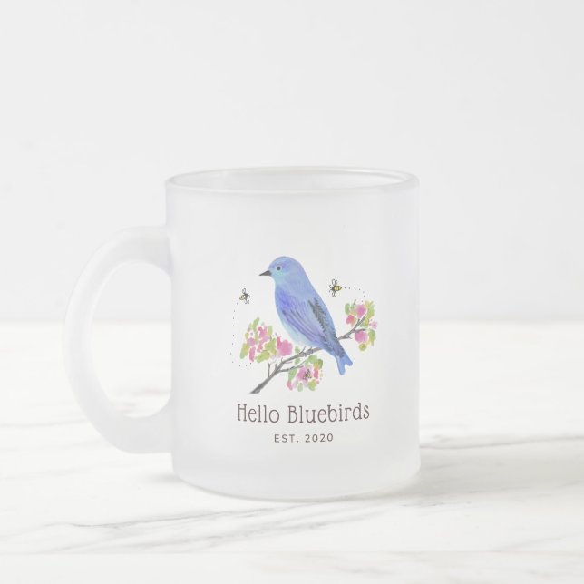 Hello Bluebirds Mug - Frosted Glass (Left)
