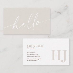 Hello Boho Minimalist Signature Beige Business Card