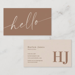 Hello Boho Minimalist Signature Neutral Tone Business Card