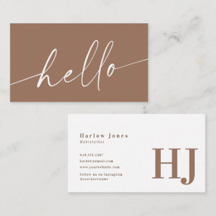 Hello Boho Minimalist Signature Neutral Tone   Business Card