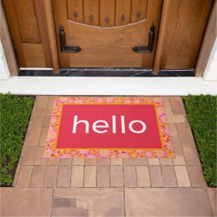 Hello Boho Pink Orange Flower Pattern Doormat