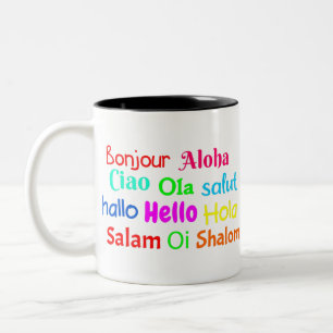 hello bonjour ciao salut hallo salam ola shalom Two-Tone coffee mug