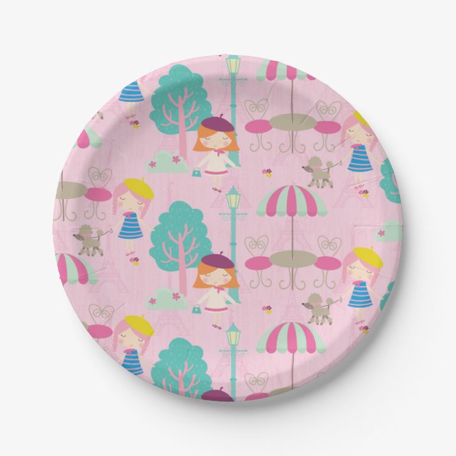 Hello Bonjour Parisian Birthday Paper Plates  (Front)