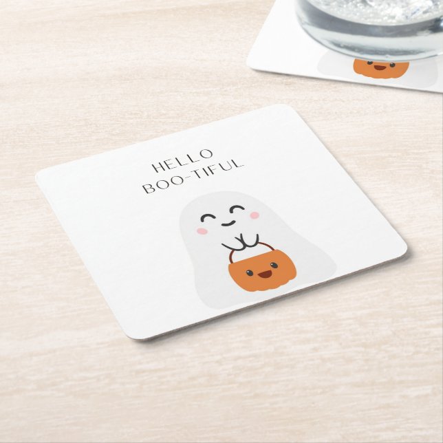 Hello BOO-TIFUL  Square Paper Coaster (Angled)
