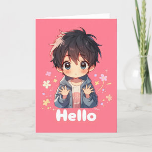 Hello Boy Anime Chibi Holiday Card