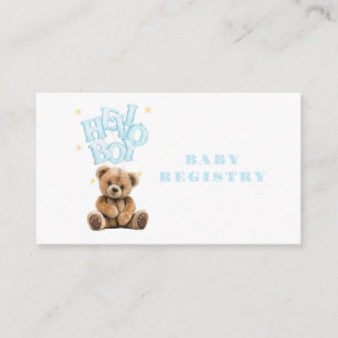 Hello Boy Balloon Teddy Bear Boy Baby Registry Enclosure Card