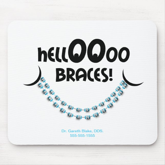 Hello Braces Blue Orthodontist Patient Gift Custom Mouse Mat (Front)