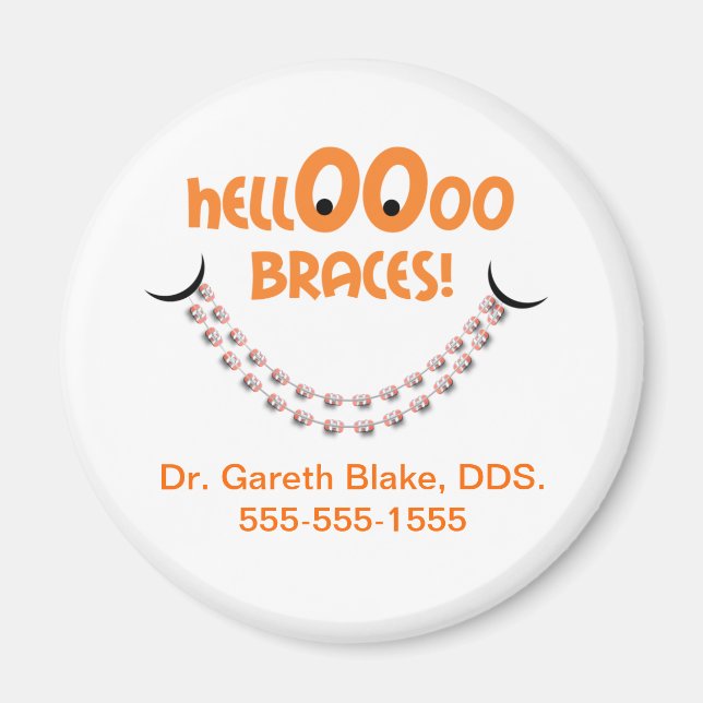 Hello Braces Orange Orthodontic Promotional Magnet (Front)