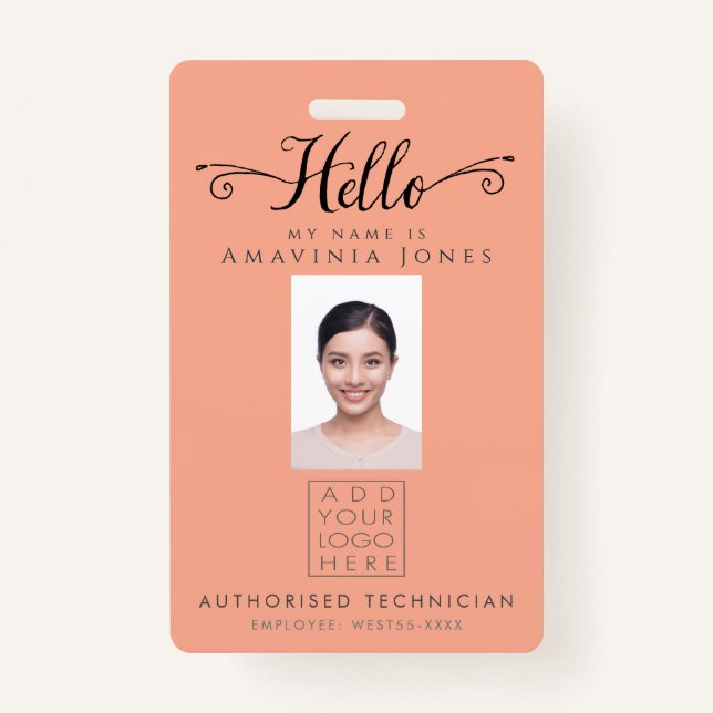 Hello Business Photo ID Identification Plastic ID Badge (Front)