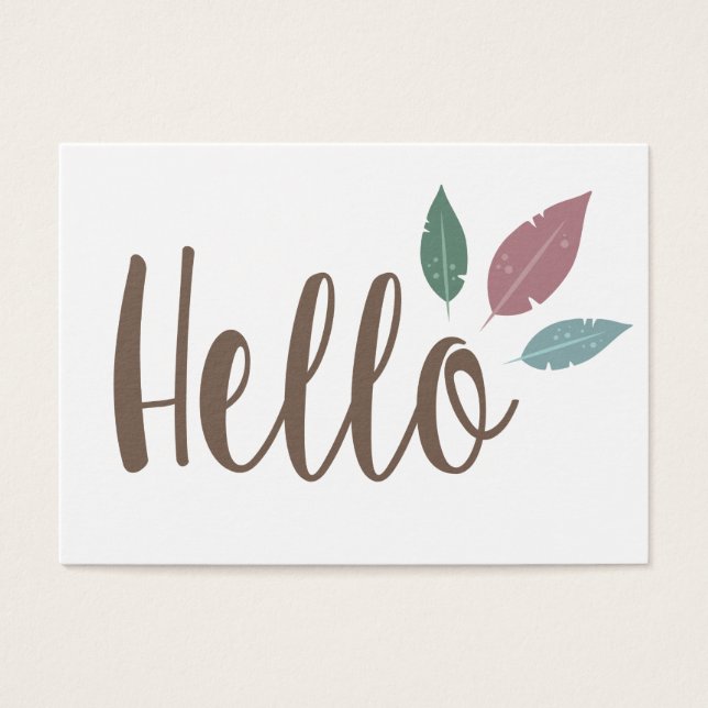 Hello calligraphy feather design card. (Front)
