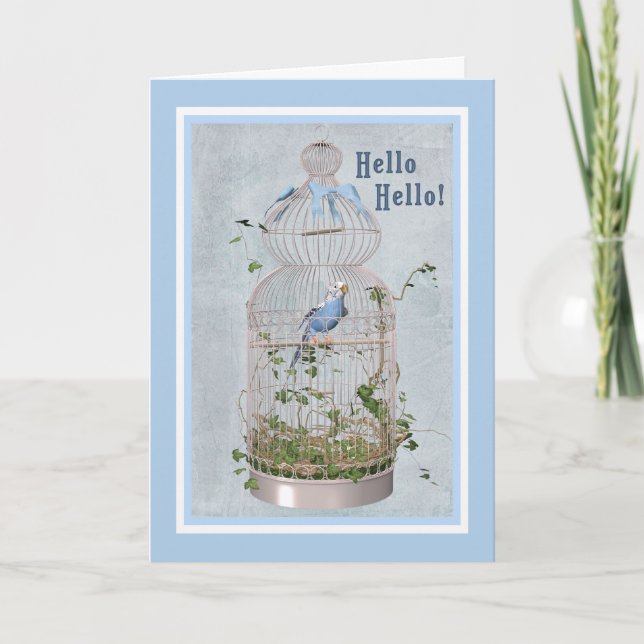 Hello Card with Cheerful Birdcage (Front)