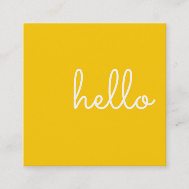 Hello | Casual Modern White & Yellow Square Business Card (Front)