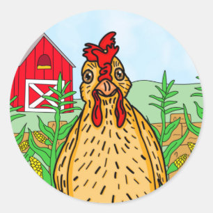 Hello Chicken   Cute Cartoon Drawing   Classic Round Sticker