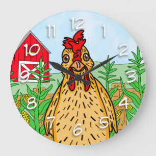 Hello Chicken   Cute Cartoon Drawing   Large Clock