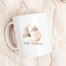 Hello Christmas Beige Gnome Ornament