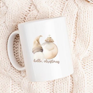 Hello Christmas Beige Gnome Ornament Coffee Mug