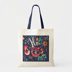 Hello Christmas Colourful Text Design Tote Bag