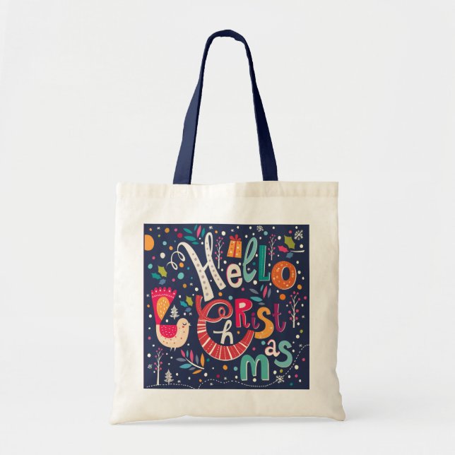 Hello Christmas Colourful Text Design Tote Bag (Front)
