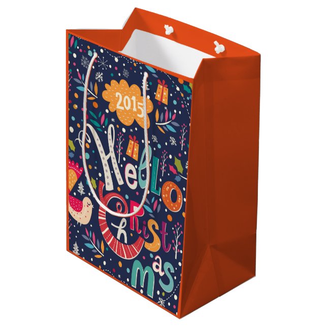 Hello Christmas Retro Text Design Medium Gift Bag (Back Angled)