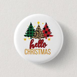 Hello christmas with plaid trees christmas button