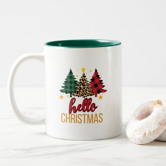 Hello Christmas with plaid trees coffe mug (Creator Uploaded)