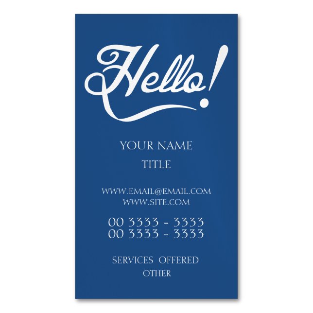 Hello Classic Blue Magnetic Business Card (Front Vertical)
