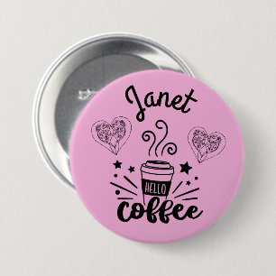 Hello Coffee Mug Personalised With Hearts 7.5 Cm Round Badge