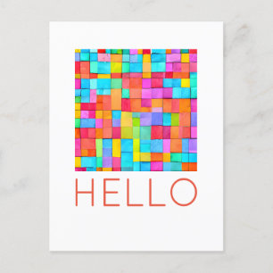 HELLO Colourful Abstract Art Modern Fun Cheerful Postcard