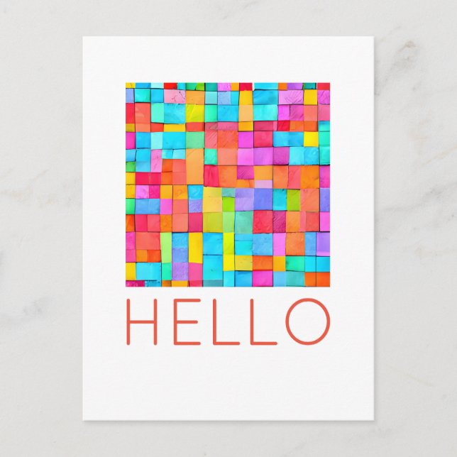 HELLO Colourful Abstract Art Modern Fun Cheerful Postcard (Front)