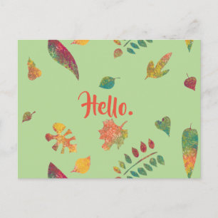 Hello Colourful Autumn Leaves Postcards