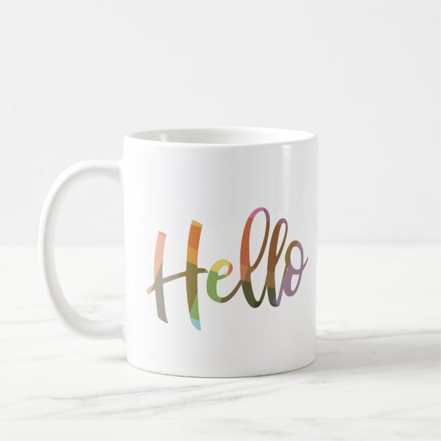 Hello Colourful Word Art Script Lettering Design Coffee Mug (Left)