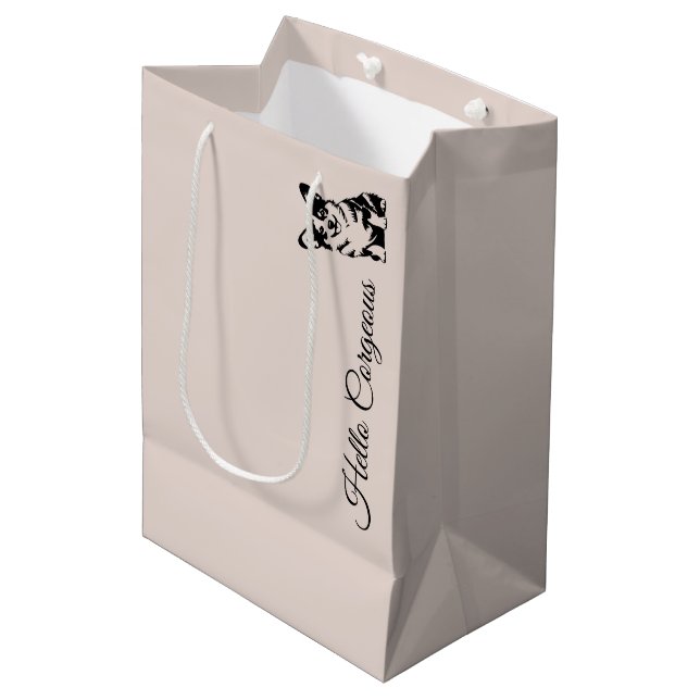 'Hello Corgeous' Corgi Lovers Pet Parent Gift Medium Gift Bag (Front Angled)