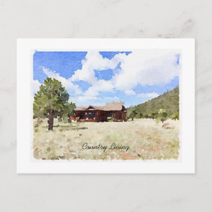 Hello Country Cabin Living Watercolor Postcard
