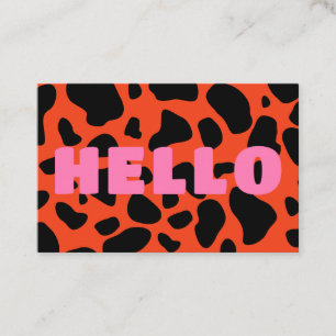 Hello Cow Print Black Orange Hot Pink Business Card