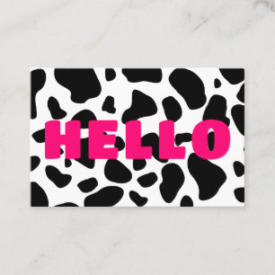 HELLO Cow Print Black White Hot Pink Business Card