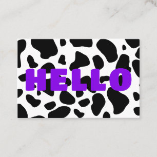 HELLO Cow Print Black White Purple Business Card