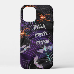 Hello Creepy Friend Purple Web Orange Spider Bats iPhone 12 Mini Case
