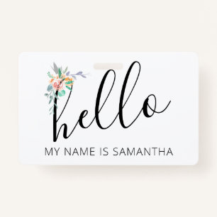 Hello Custom Name Floral Edge ID Badge
