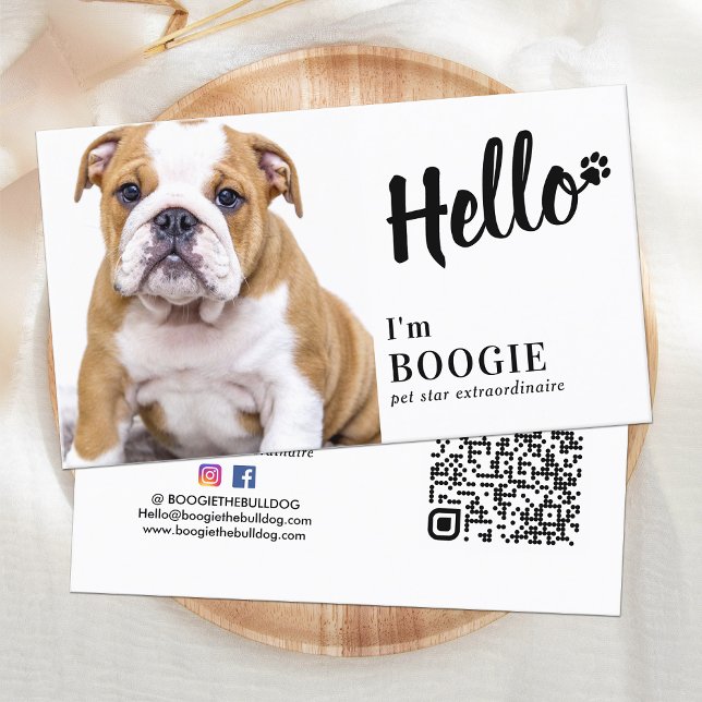 Hello Custom Photo Social Media Pet Influencer Business Card (Creator Uploaded)