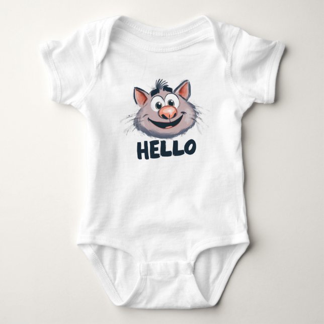 "Hello" Cute Animal Baby Bodysuit (Front)